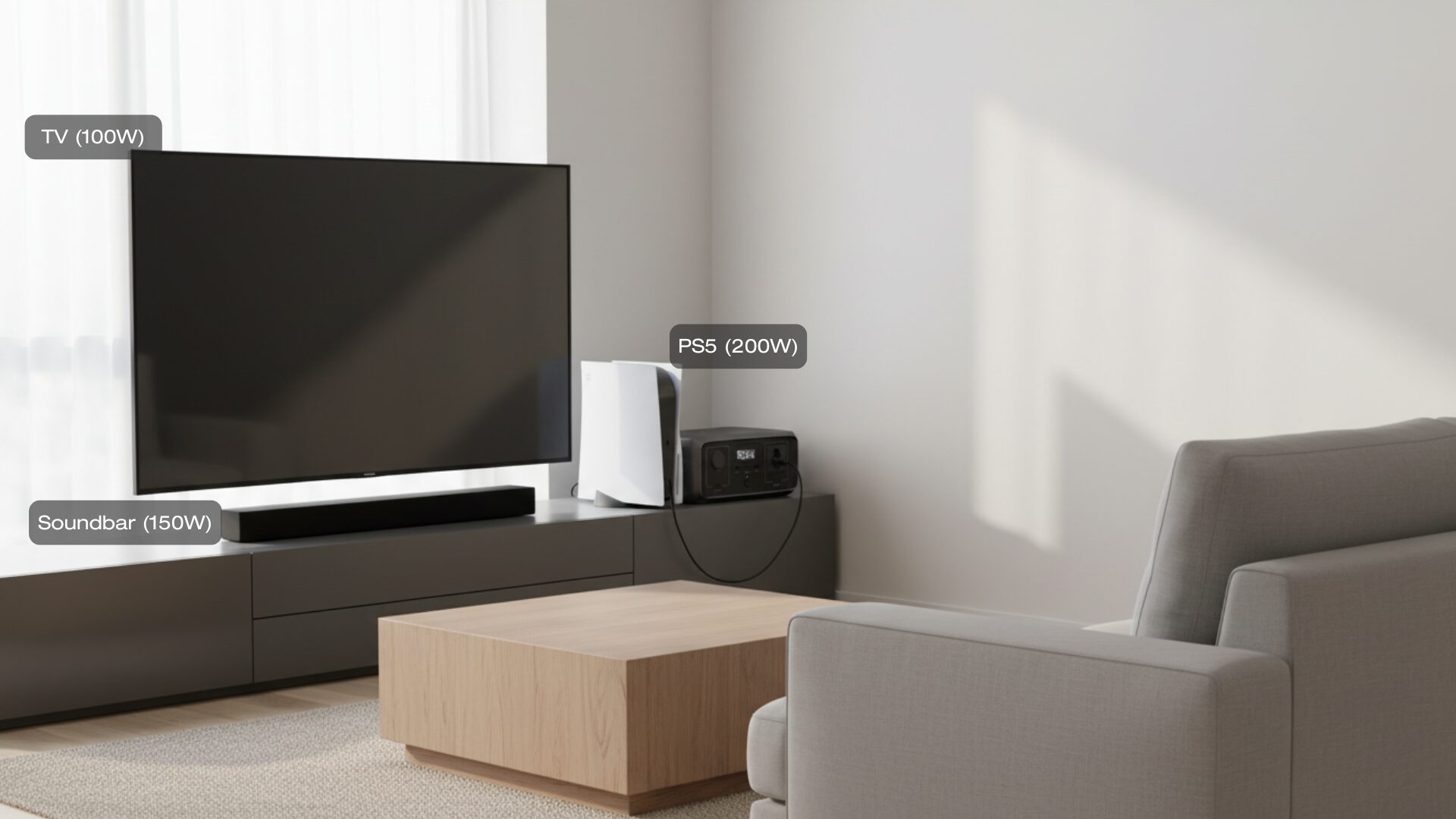 EcoFlow RIVER 3 em uso na sala