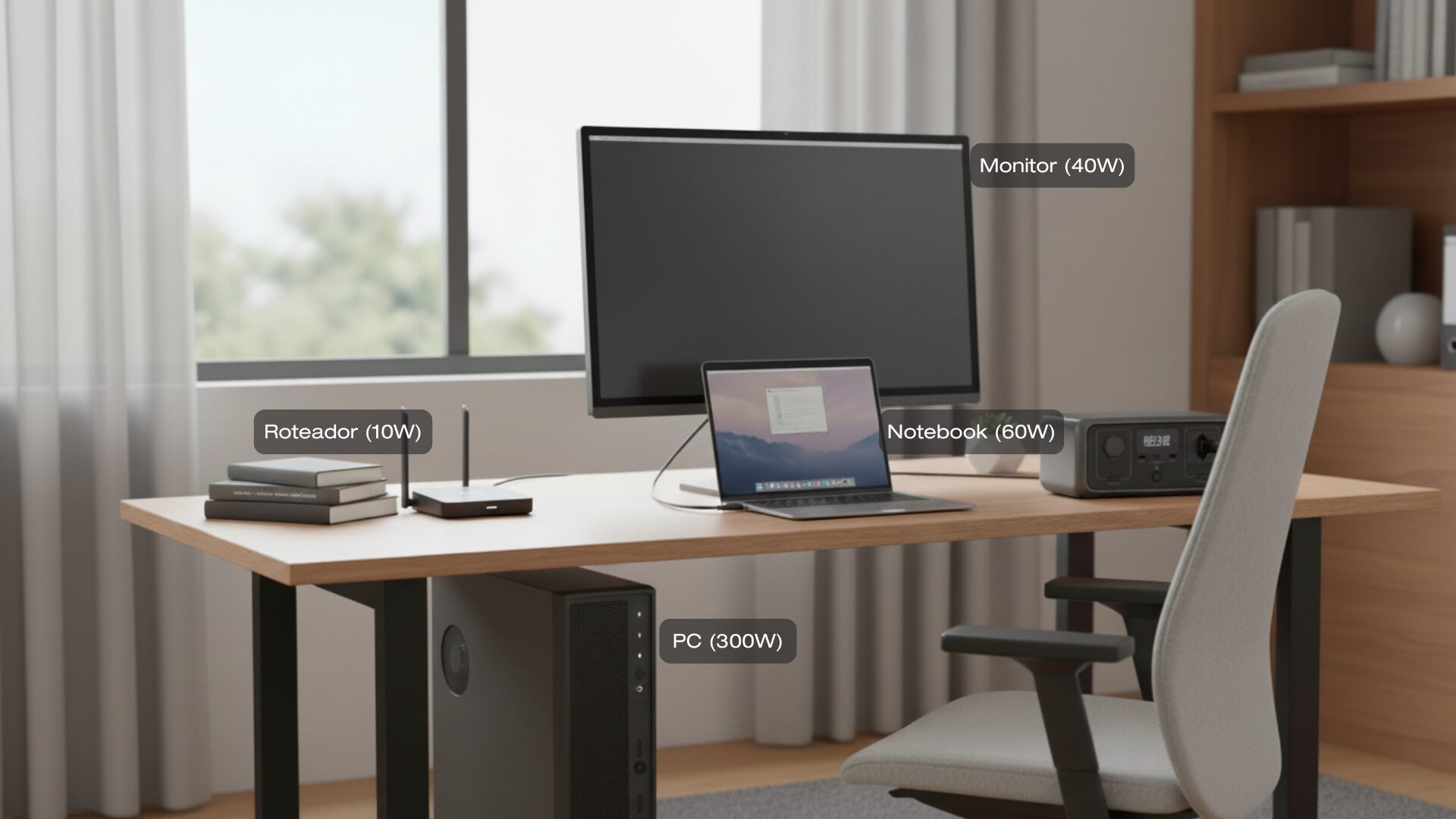 EcoFlow RIVER 3 em uso no escritório