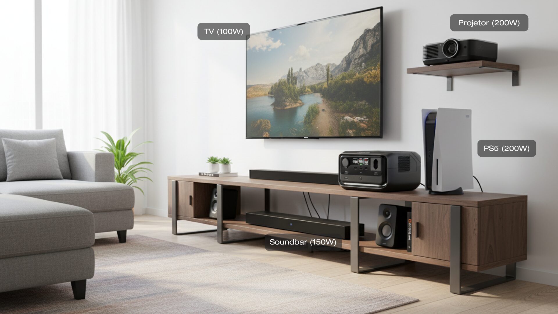 EcoFlow RIVER 3 Plus em uso na sala