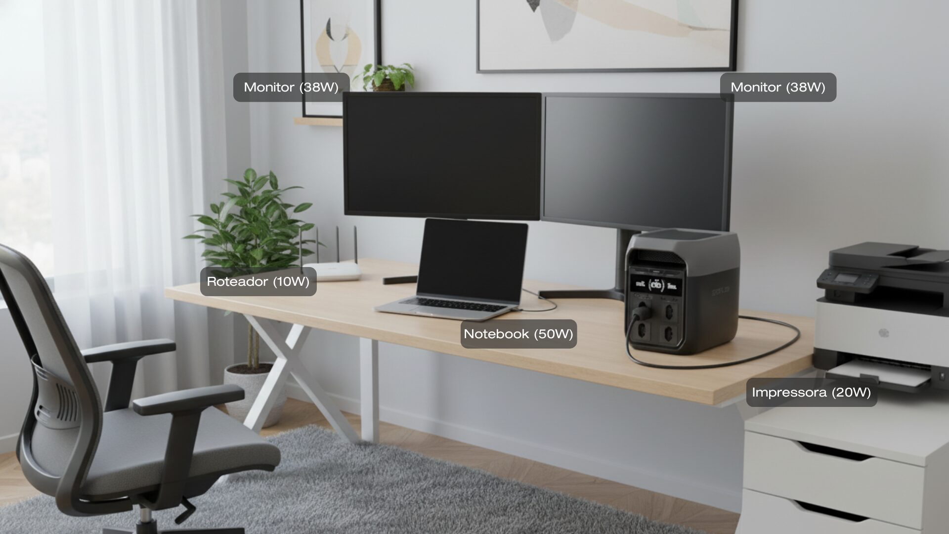 EcoFlow DELTA 3 em uso no escritório